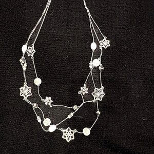 Sparkling Silver Snowflake Triple-Strand Necklace